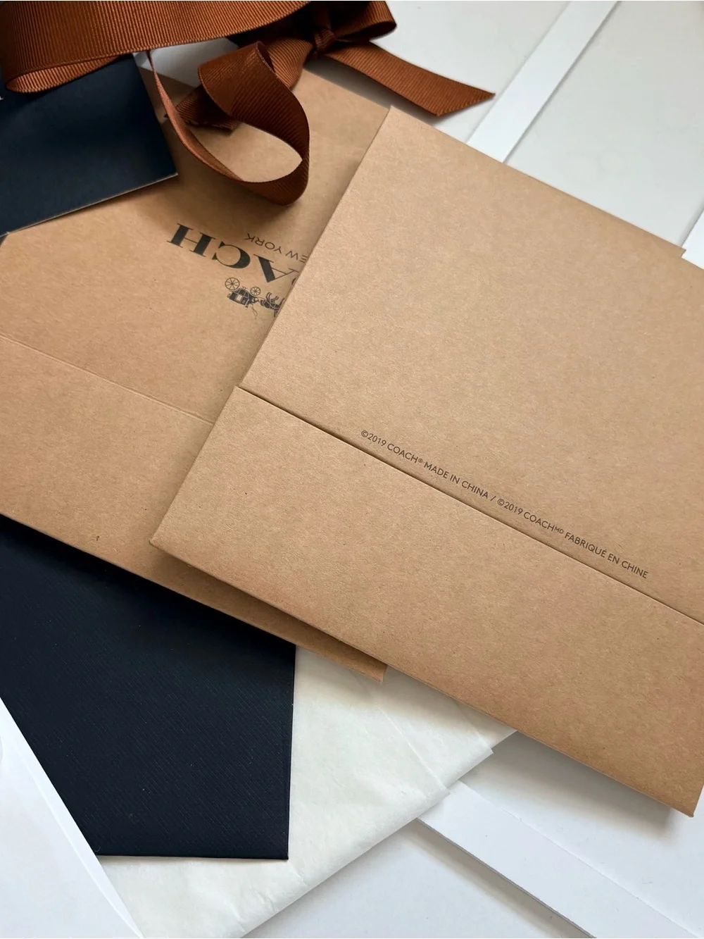 COACH Brown Kraft Gift Bag with Black Box Bundle 3